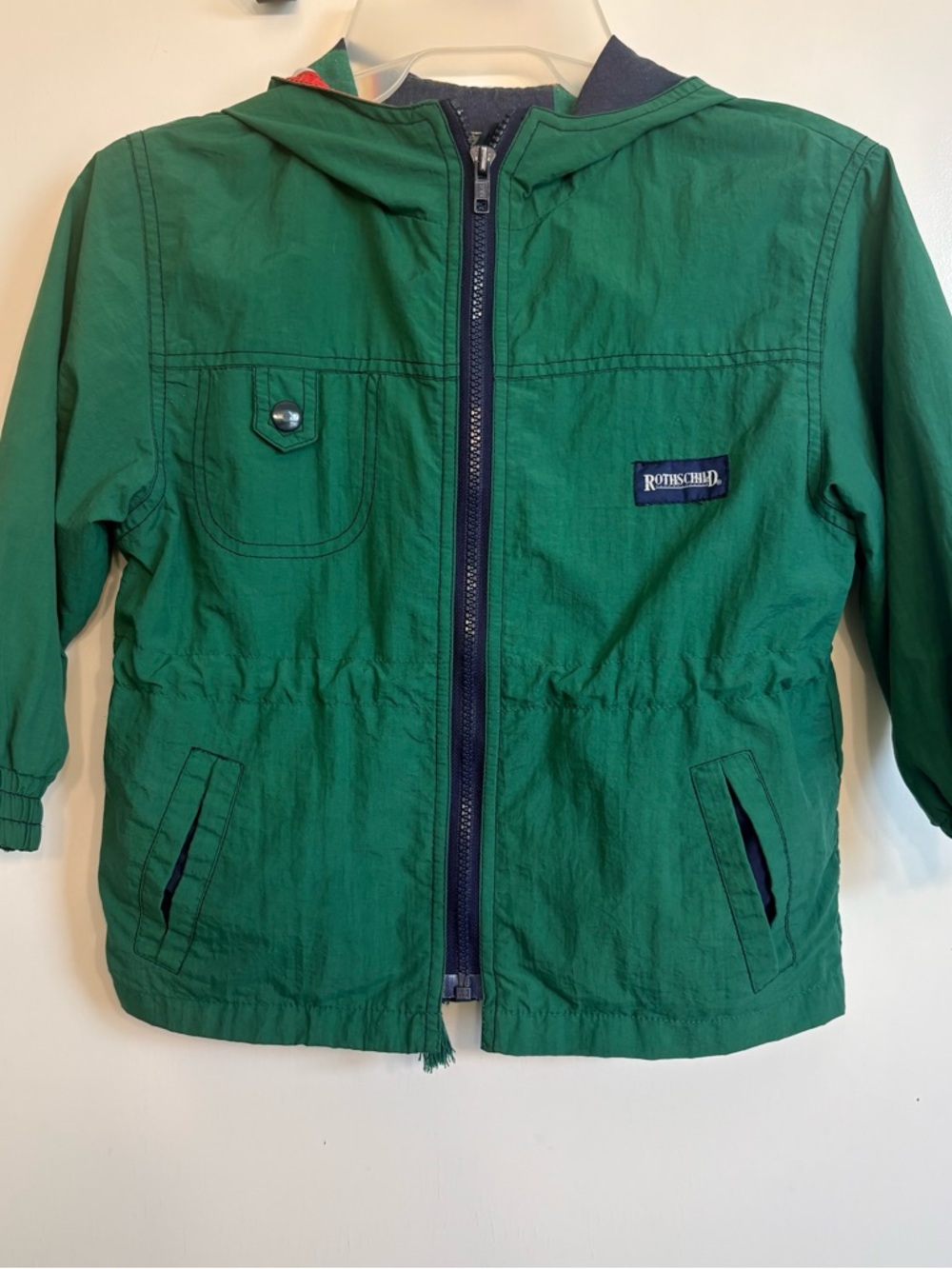 VTG Rothschild Boys Forest Green Rain Jacket Adjustable Waist Hooded Size 4T